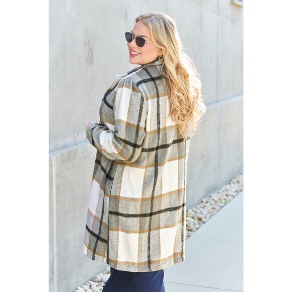 DOUBLE TAKE Plus Gray Plaid Button Up Jacket Pockets Fall NEW Misses - Picture 7 of 7